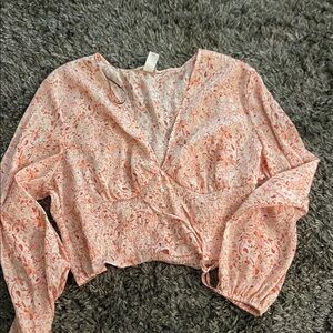 NWOT Floral Pink and White Blouse